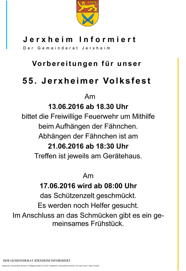Vorbereitung Volksfest 2016 in Jerxheim